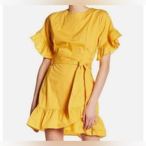 Socialite Mustard Yellow Wrap Ruffle Dress Women’s Size XS